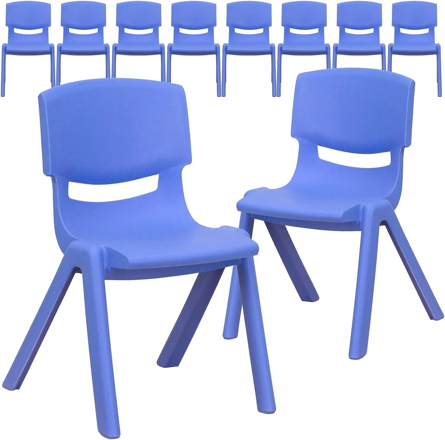 Flash Furniture Whitney 10 Pack Blue Plastic Stackable School Chair with 12'' Seat Height
