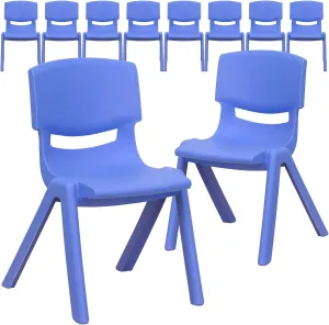 Flash Furniture Whitney 10 Pack Blue Plastic Stackable School Chair with 12'' Seat Height