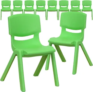 Flash Furniture Whitney 10 Pack Green Plastic Stackable School Chair with 12'' Seat Height