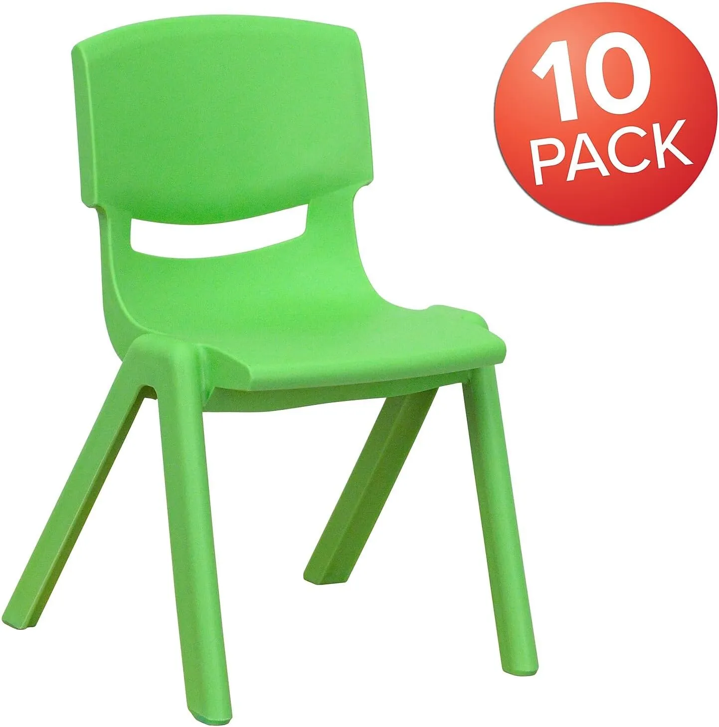 Flash Furniture Whitney 10 Pack Green Plastic Stackable School Chair with 12'' Seat Height