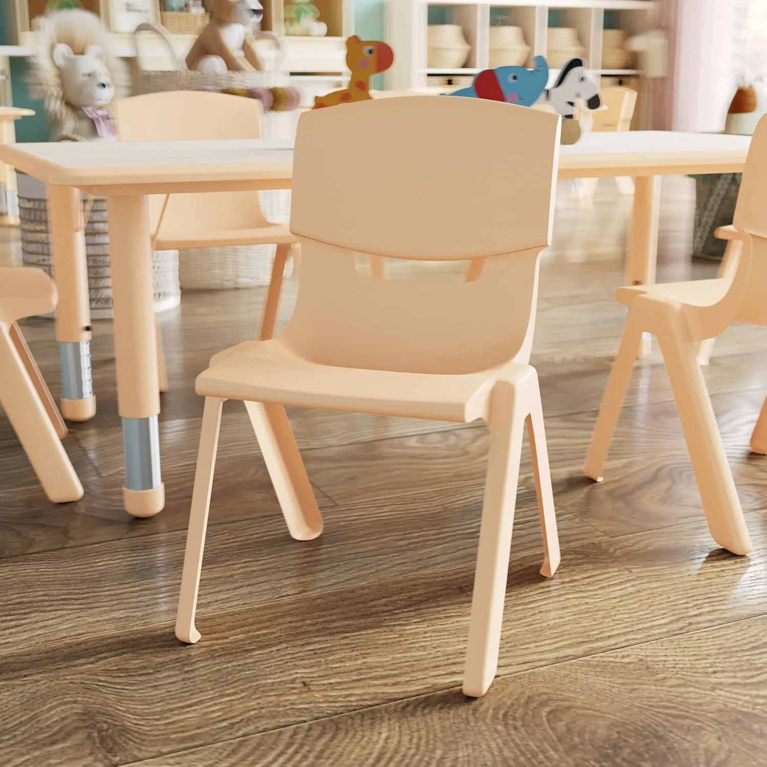 Flash Furniture Whitney 10 Pack Natural Plastic Stackable School Chair with 12" Seat Height