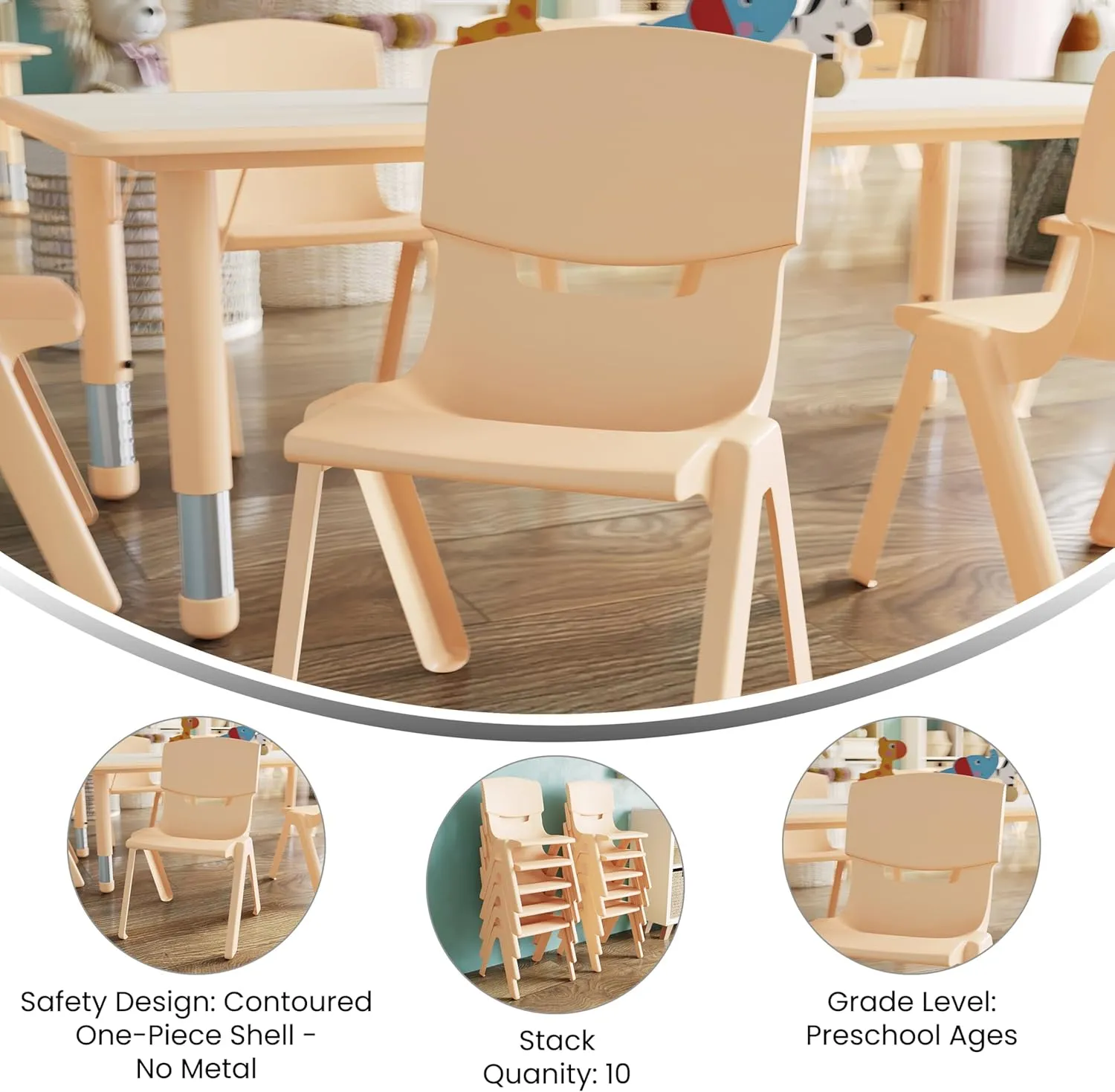 Flash Furniture Whitney 10 Pack Natural Plastic Stackable School Chair with 12" Seat Height