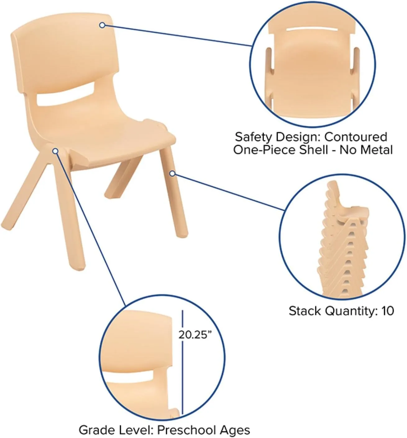 Flash Furniture Whitney 4 Pack Plastic Stackable School Chairs with 10.5" Seat Height, Assorted Colors
