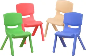Flash Furniture Whitney 4 Pack Plastic Stackable School Chairs with 10.5" Seat Height, Assorted Colors