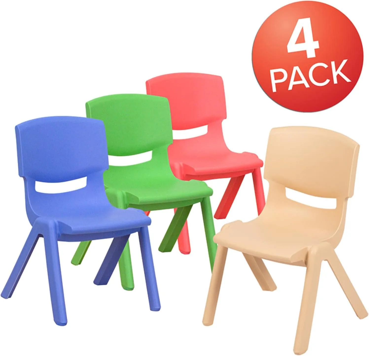 Flash Furniture Whitney 4 Pack Plastic Stackable School Chairs with 10.5" Seat Height, Assorted Colors