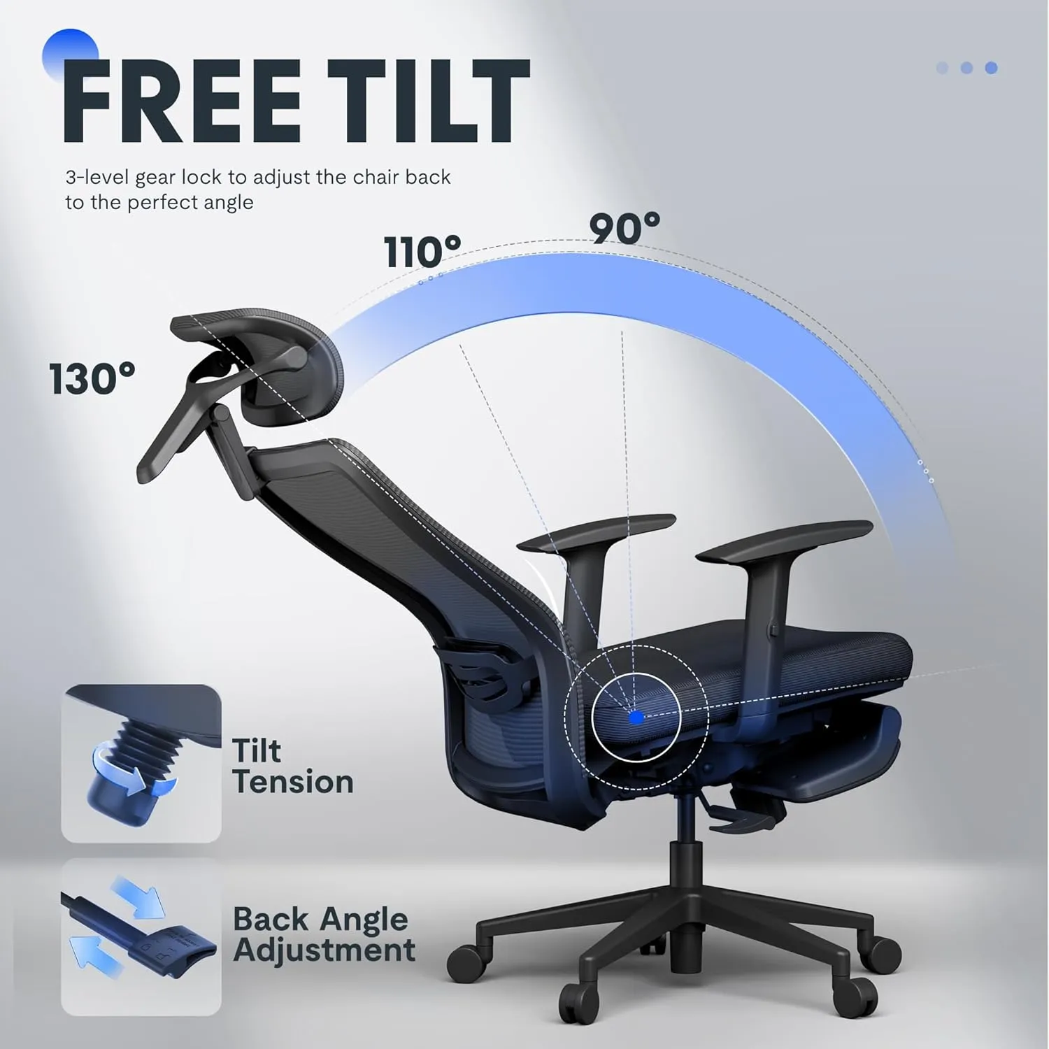 FLEXISPOT Ergonomic Office Chair, Mesh Back Swivel Computer Chair, Home Office Desk Chairs, with 4D Headrest/Lumbar Support/17in Retractable Footrest/400LBS Heavy Duty/Foam Seat Black OC3