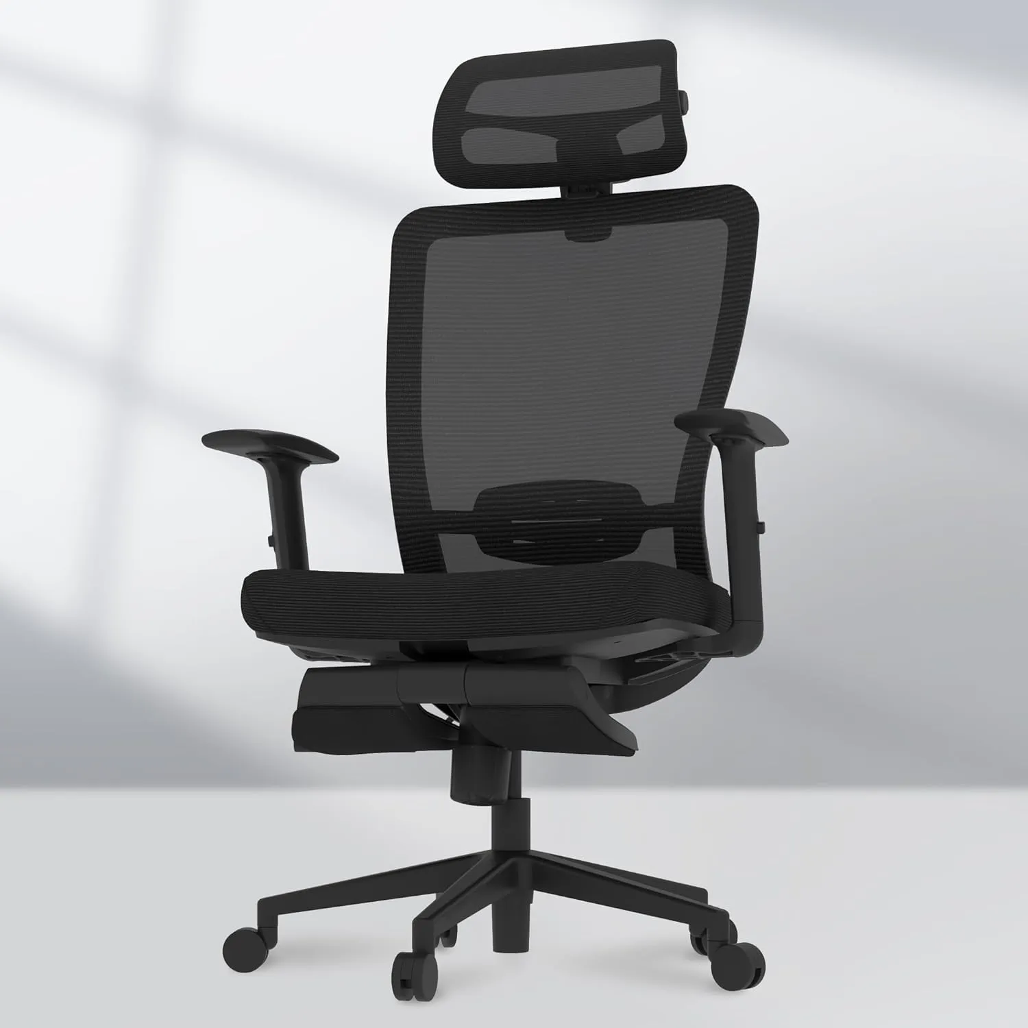 FLEXISPOT Ergonomic Office Chair, Mesh Back Swivel Computer Chair, Home Office Desk Chairs, with 4D Headrest/Lumbar Support/17in Retractable Footrest/400LBS Heavy Duty/Foam Seat Black OC3