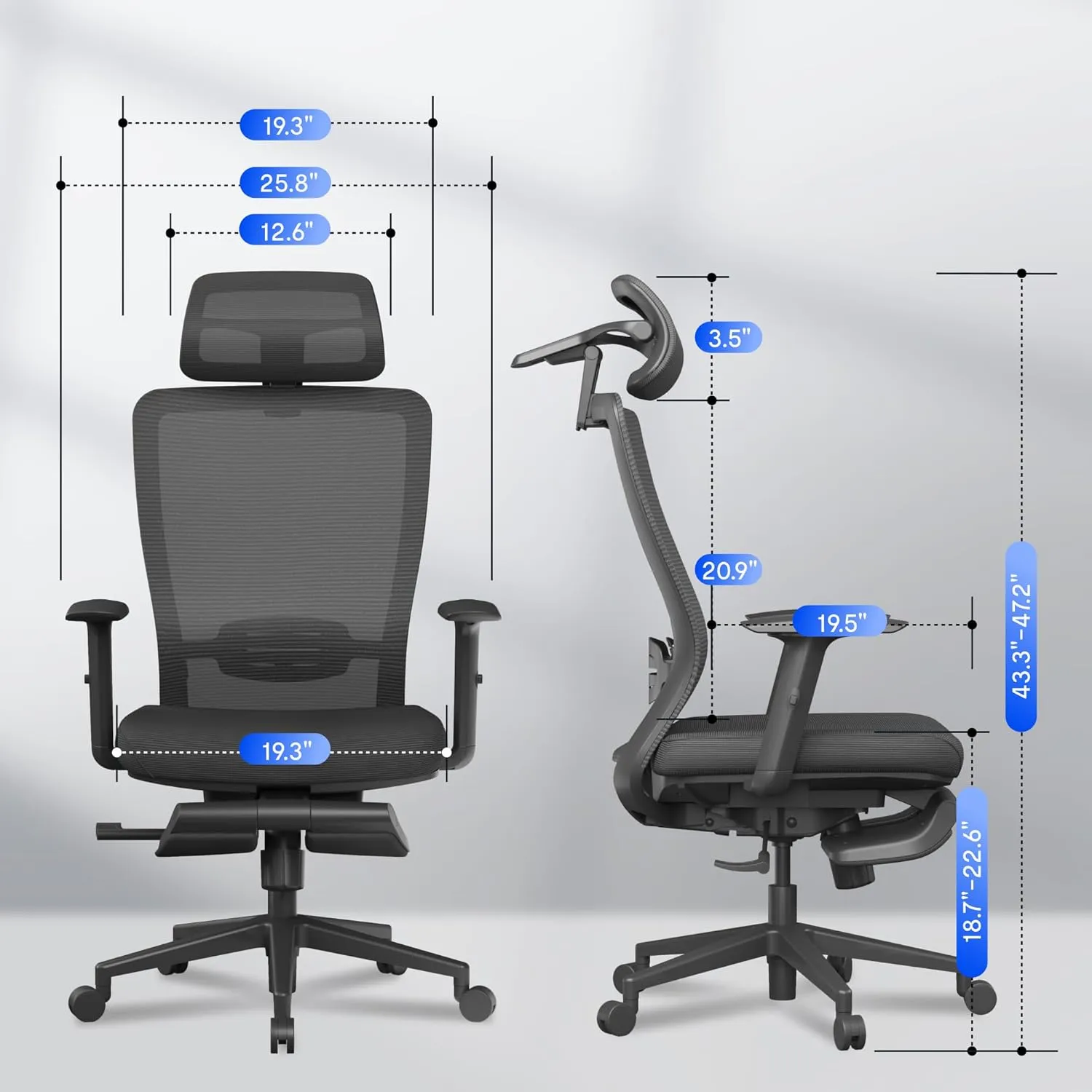 FLEXISPOT Ergonomic Office Chair, Mesh Back Swivel Computer Chair, Home Office Desk Chairs, with 4D Headrest/Lumbar Support/17in Retractable Footrest/400LBS Heavy Duty/Foam Seat Black OC3