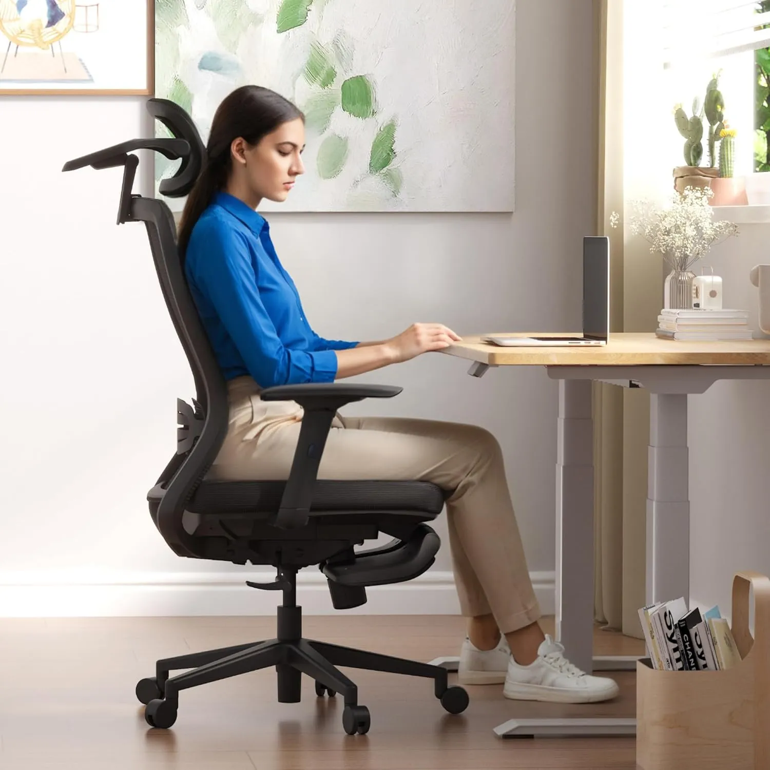 FLEXISPOT Ergonomic Office Chair, Mesh Back Swivel Computer Chair, Home Office Desk Chairs, with 4D Headrest/Lumbar Support/17in Retractable Footrest/400LBS Heavy Duty/Foam Seat Black OC3