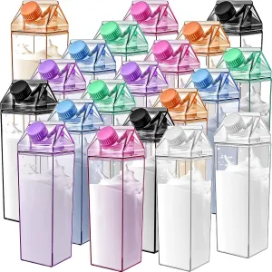 Foaincore 20 Pcs 17 oz Clear Milk Carton Water Bottles Bulk Plastic Square Milk Bottles Portable Reusable Leakproof Cup for Outdoor Fitness Gym Travel Camping Sports(Multi Color)