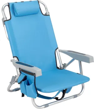 Folding Beach Chair for Adults, Lightweight Portable Backpack Beach Chair, Folding with 5 Positions, Storage Cup Holder and Pocket, Headrest for Outdoor Lawn Concert,Blue
