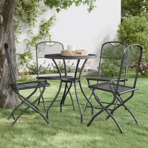 Folding Patio Chairs 4 pcs Outdoor Mesh Chairs, Foldable Lawn Chair for Camping, Balcony, Backyard, Weather Resistant Metal, Portable Garden Chair Set Anthracite