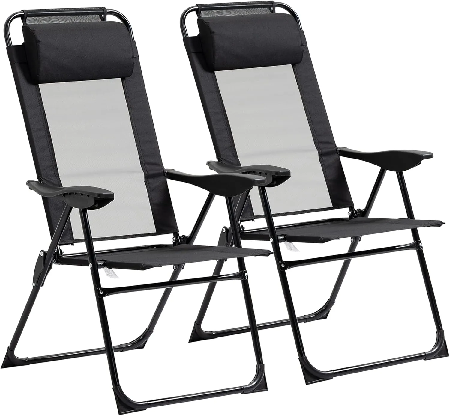 Folding Patio Chairs, Set of 2, Adjustable Sling Back, Black Mesh, Outdoor Deck Camping Chair (Chair 2)
