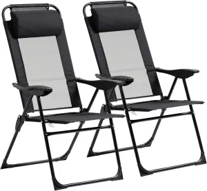 Folding Patio Chairs, Set of 2, Adjustable Sling Back, Black Mesh, Outdoor Deck Camping Chair (Chair 2)