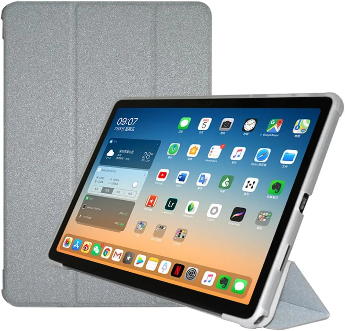 Folio Stand Case for TECLAST P50 / P50S Tablet 11", PU Leather Slim Multi-Viewing Angles Cover with Auto Wake/Sleep Function Hard Back Shell Protective Sleeve (Silver)