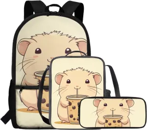 FOR U DESIGNS Capybara Backpack for Girls School 3 Pcs Teen Bookbag for Girls Ages 14-16 Large Capacity 6th Grade School Bag and Lunch Bag Set Lightweight 17 Inch