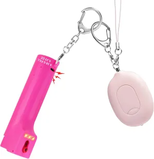 for Women self Defense Keychain Safety Alarm & Door Stopped Alert & Pepper Spray Combo for Women, 130dB Sounds & Led Light & Max Strength Pepper Spray Gel,Security Alarm for Travel (Red/Pink)