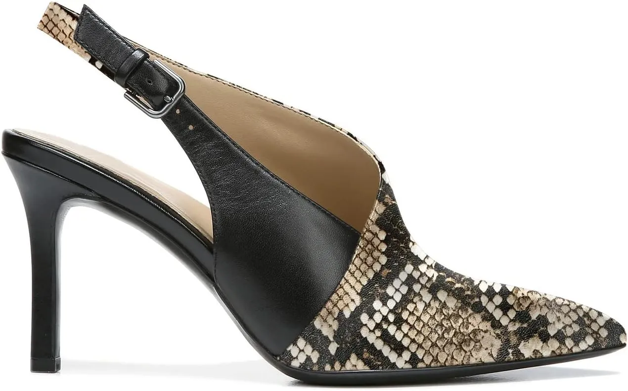 FOWT Spring Two Toned Patchwork Snakeskin Slingback Buckle Strap Black Pumps for Woman Elegant Pointed Toe 3 Inches High Heels Concise Casual Daily Dressy Shoes, US Size 4-16 M