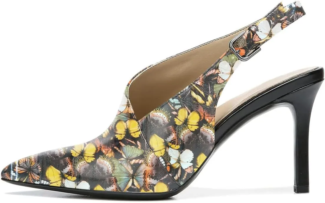 FOWT Spring Two Toned Patchwork Snakeskin Slingback Buckle Strap Black Pumps for Woman Elegant Pointed Toe 3 Inches High Heels Concise Casual Daily Dressy Shoes, US Size 4-16 M