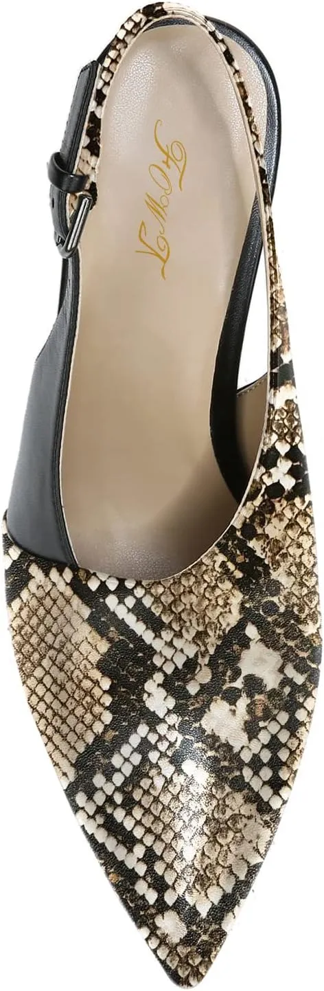FOWT Spring Two Toned Patchwork Snakeskin Slingback Buckle Strap Black Pumps for Woman Elegant Pointed Toe 3 Inches High Heels Concise Casual Daily Dressy Shoes, US Size 4-16 M