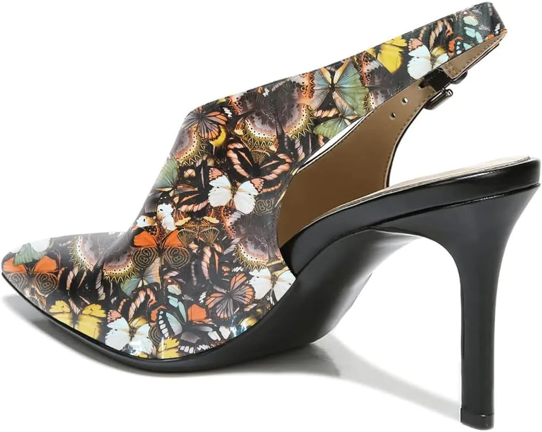 FOWT Spring Two Toned Patchwork Snakeskin Slingback Buckle Strap Black Pumps for Woman Elegant Pointed Toe 3 Inches High Heels Concise Casual Daily Dressy Shoes, US Size 4-16 M