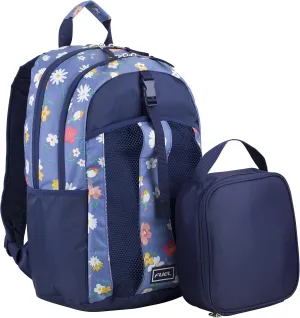 FUEL Teens Student Water Resistant Backpack Set Lunch Bookbag Bag Soft Reusable Insulated Cooler Lunch Box Thermal Travel Office Lunch Bag,Purple Flowers
