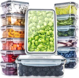 fullstar 28-Piece Plastic Food Storage Containers with Lids (14 Containers & 14 Lids) - Leakproof, BPA-Free, Meal Prep Containers, Reusable Lunch Storage Set for Kitchen Organization (Pack of 28)