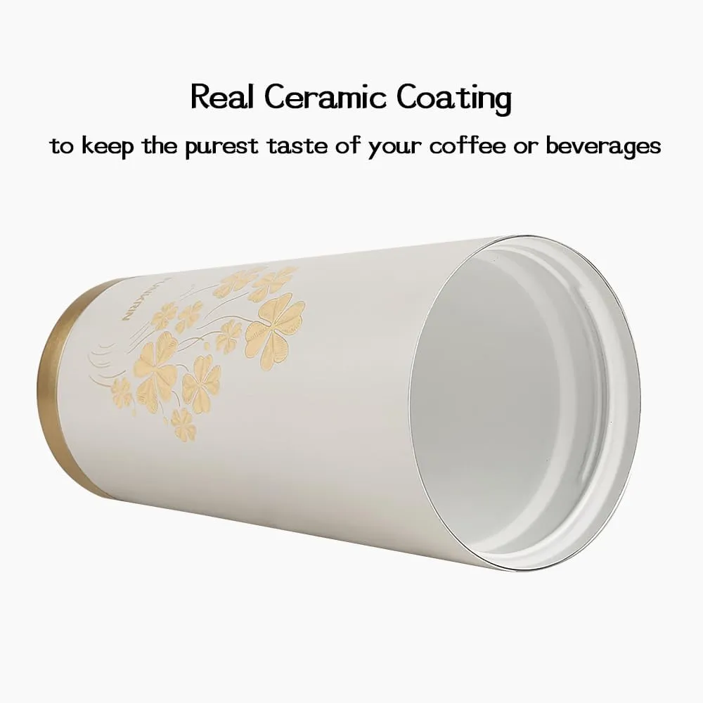 Funkrin Coffee Travel Mug with Straw & Flip Lid, 16oz Insulated Tumbler Cup with Ceramic Coating, Double Wall Vacuum Leak-Proof Thermos Mug for Office School Party Camping