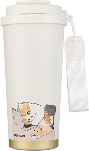 Funkrin Coffee Travel Mug with Straw & Flip Lid, 16oz Insulated Tumbler Cup with Ceramic Coating, Double Wall Vacuum Leak-Proof Thermos Mug for Office School Party Camping