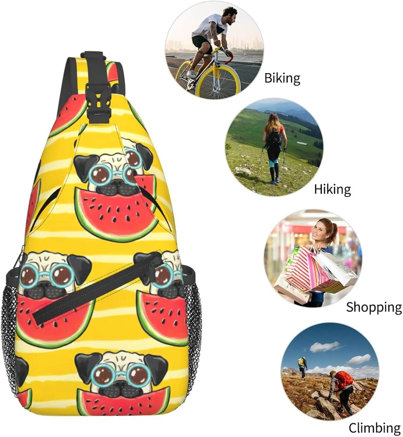 Funny French Bullfighting Watermelon Print Lightweight Sling Small Shoulder Bag - Chic Cross Chest Bag With Adjustable Strap