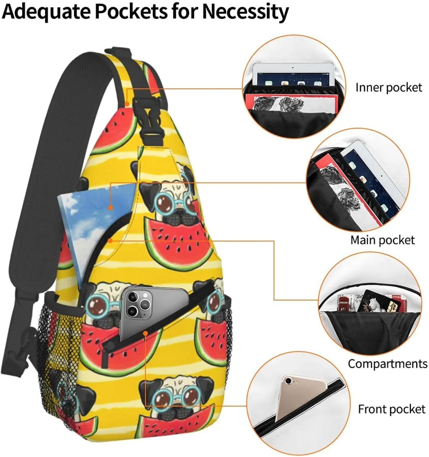 Funny French Bullfighting Watermelon Print Lightweight Sling Small Shoulder Bag - Chic Cross Chest Bag With Adjustable Strap