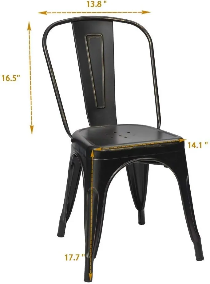 Furmax Metal Dining Chair Indoor Outdoor Use Stackable Chic Side Classic Trattoria Metal Chairs Set of 4 for Kitchen, Dining Room, Bistro and Cafe (Gold Black)