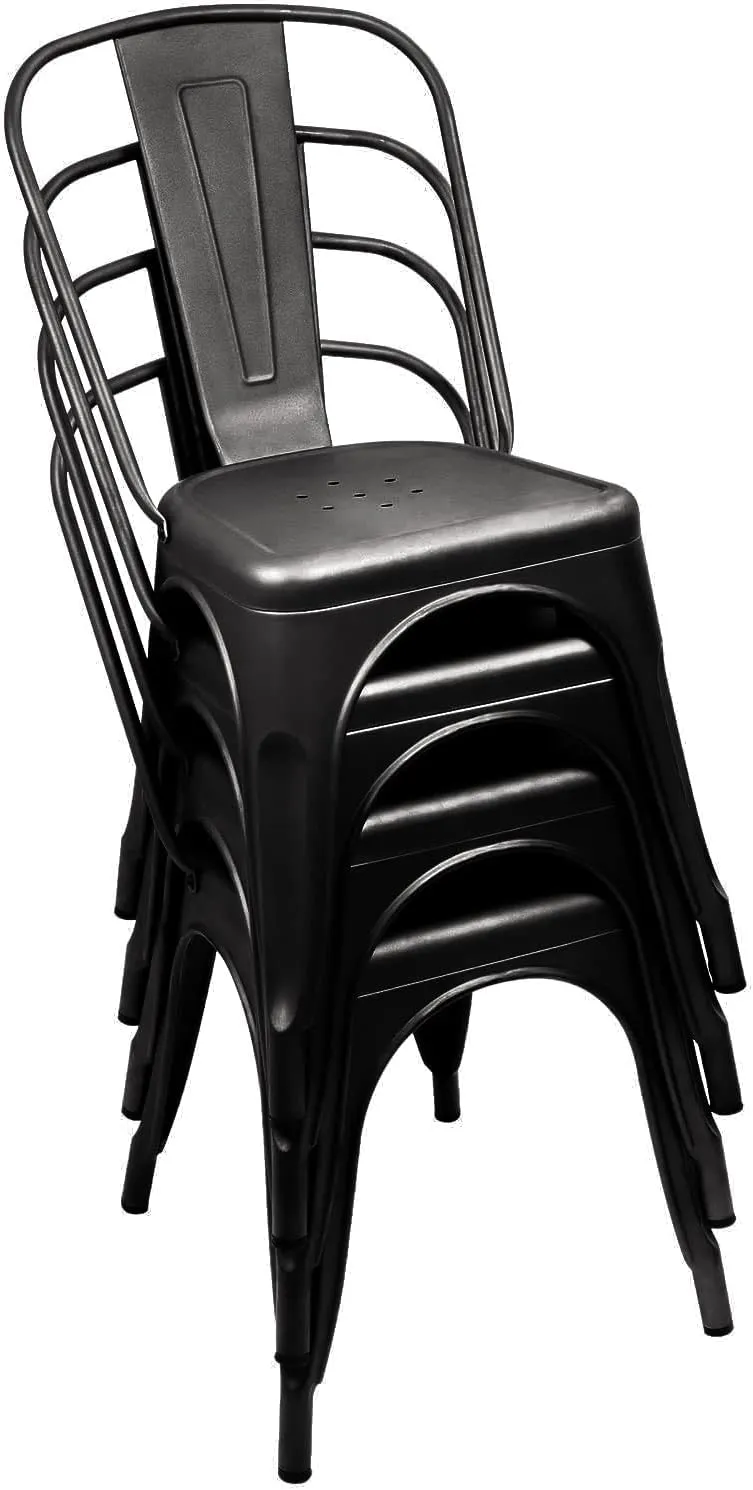 Furniwell Metal Dining Chairs Indoor Outdoor Use Stackable Tolix Industrial Metal Chairs Set of 4 for Kitchen, Dining Room, Bistro and Cafe (Black)