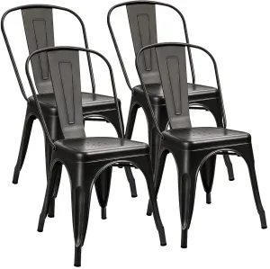 Furniwell Metal Dining Chairs Indoor Outdoor Use Stackable Tolix Industrial Metal Chairs Set of 4 for Kitchen, Dining Room, Bistro and Cafe (Black)