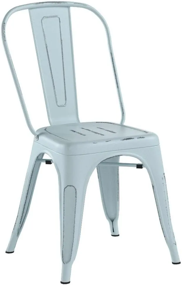 Furniwell Metal Dining Chairs Indoor Outdoor Use Stackable Tolix Industrial Metal Chairs Set of 4 for Kitchen, Dining Room, Bistro and Cafe (Distressed Blue)