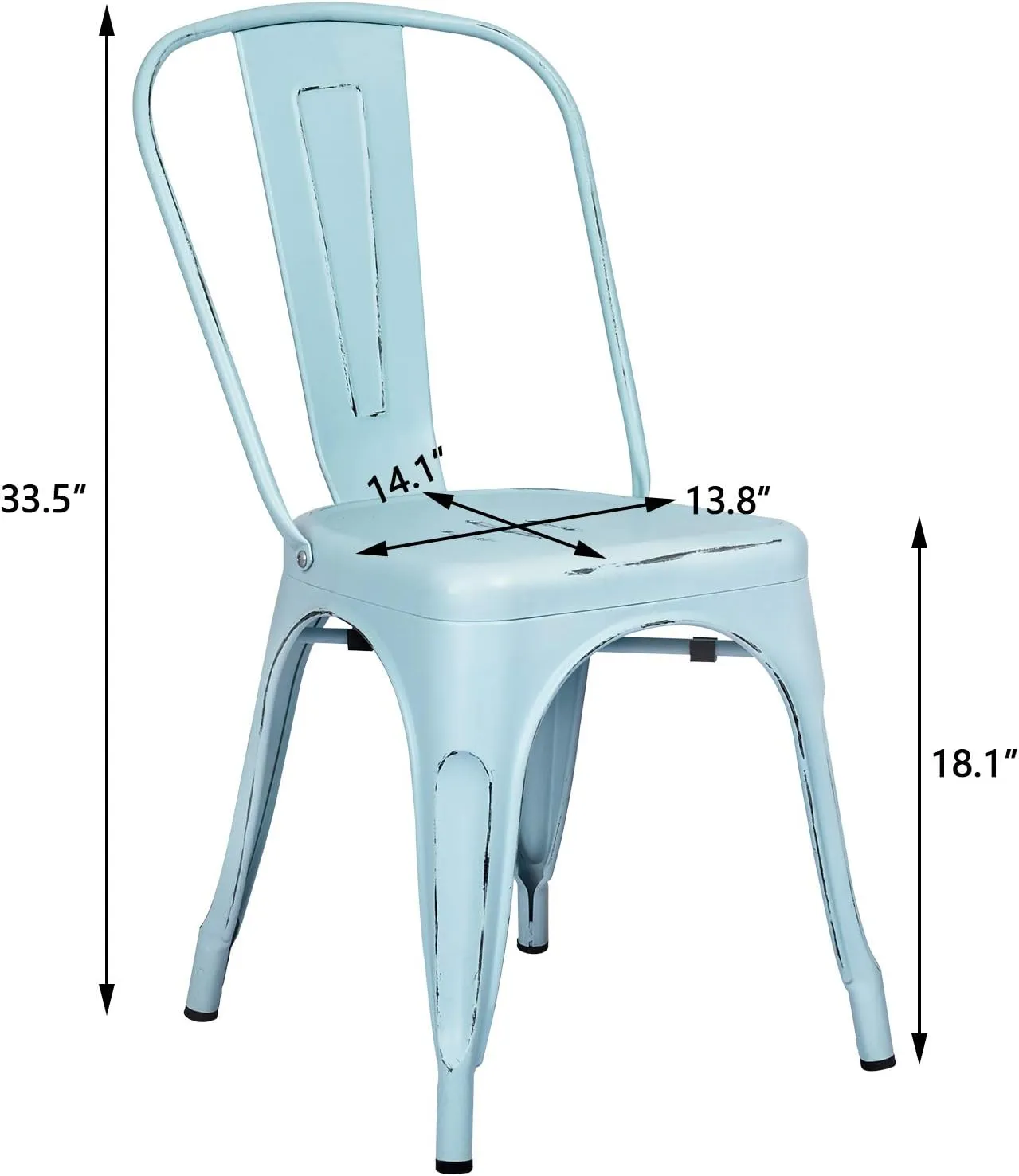 Furniwell Metal Dining Chairs Indoor Outdoor Use Stackable Tolix Industrial Metal Chairs Set of 4 for Kitchen, Dining Room, Bistro and Cafe (Distressed Blue)