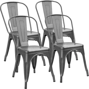 Furniwell Metal Dining Chairs Indoor Outdoor Use Stackable Tolix Industrial Metal Chairs Set of 4 for Kitchen, Dining Room, Bistro and Cafe (Gray)