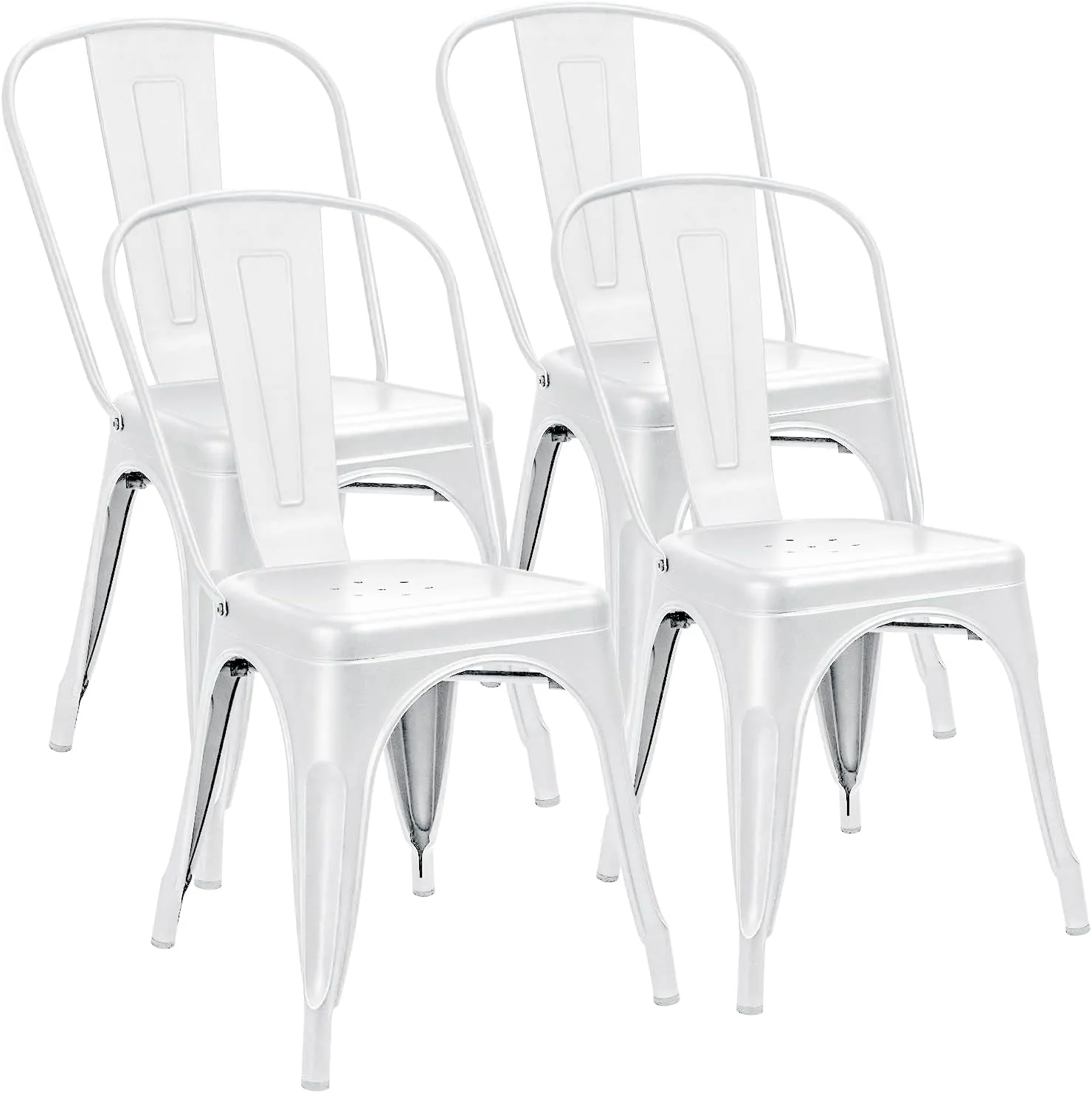 Furniwell Metal Dining Chairs Indoor Outdoor Use Stackable Tolix Industrial Metal Chairs Set of 4 for Kitchen, Dining Room, Bistro and Cafe (White)