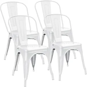 Furniwell Metal Dining Chairs Indoor Outdoor Use Stackable Tolix Industrial Metal Chairs Set of 4 for Kitchen, Dining Room, Bistro and Cafe (White)