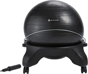 Gaiam Classic Backless Balance Ball Chair – Exercise Stability Yoga Ball Premium Ergonomic Chair for Home and Office Desk with Air Pump, Exercise Guide and Satisfaction Guarantee
