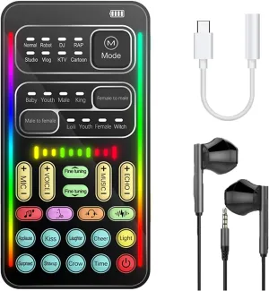 Game Voice Changer, Audio Mixer, i9Live Sound Card kit (Including Headphones and 2 converters), Suitable for PS4/PS5/Xbox One/PC/Phone/Laptops., ferrous