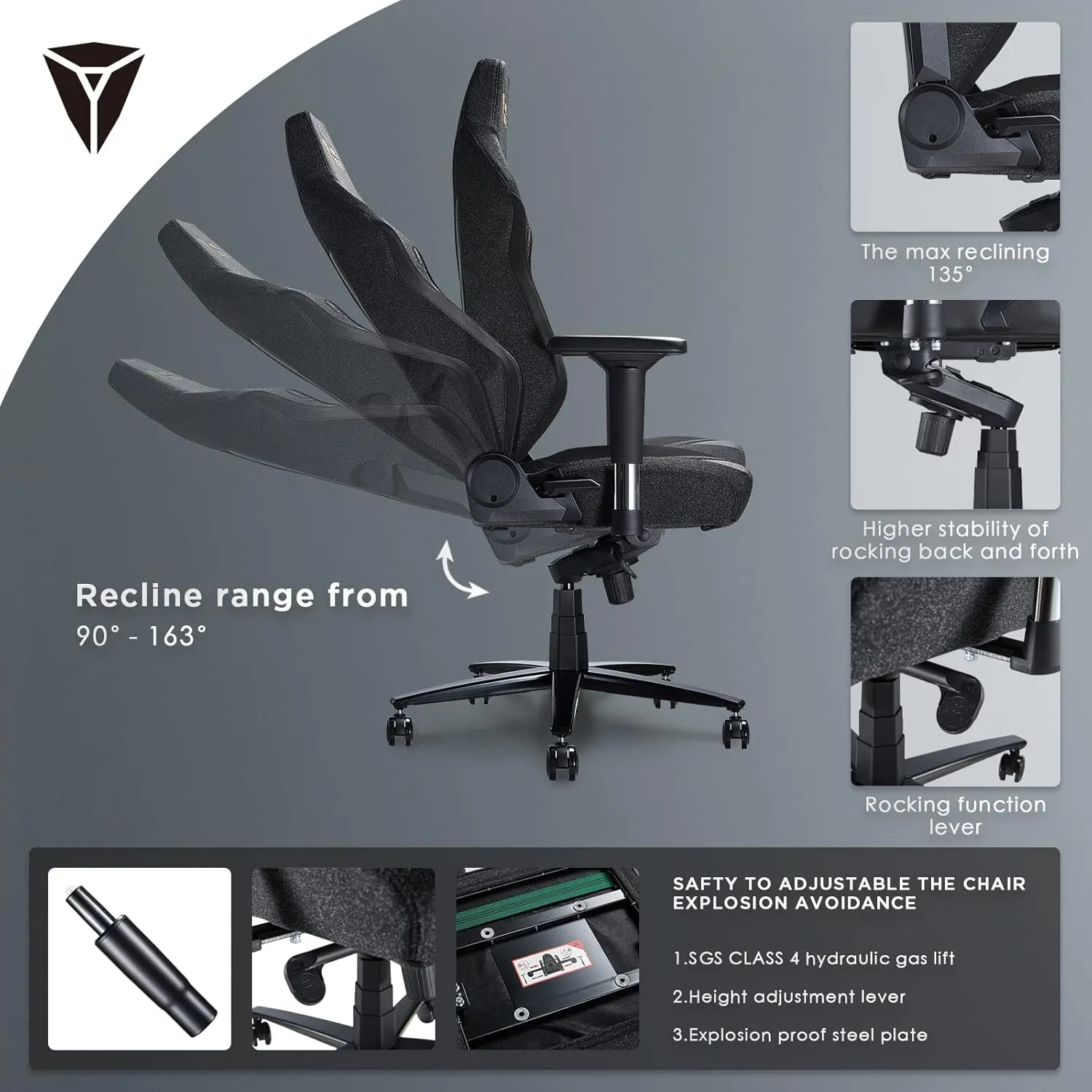 Gaming Chair Ergonomic PC Game Chair- Lumbar Support Headrest 4D Armrests Computer Chair, Big and Tall Comfortable Large, Ergonomic, Metal