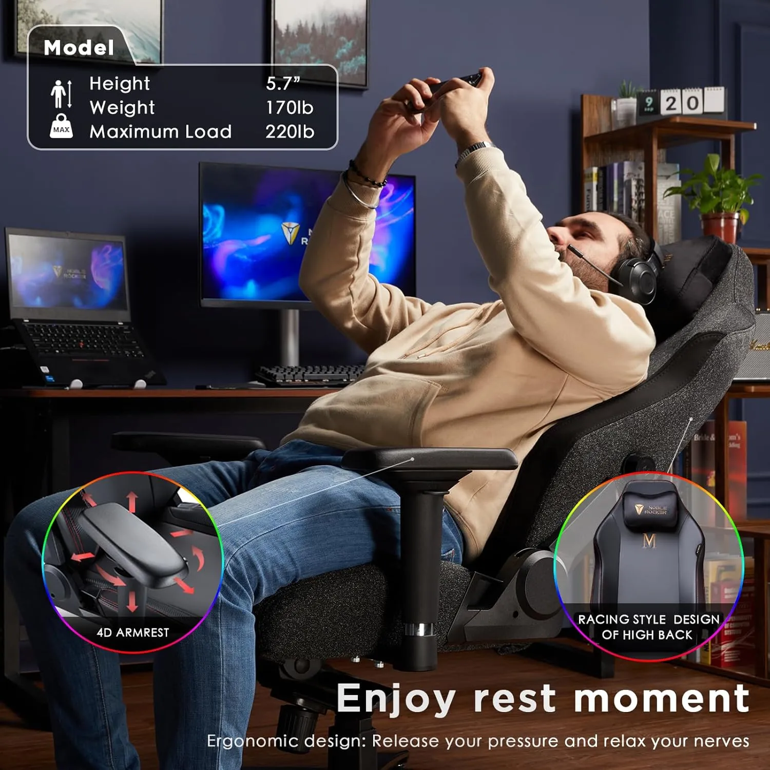 Gaming Chair Ergonomic PC Game Chair- Lumbar Support Headrest 4D Armrests Computer Chair, Big and Tall Comfortable Large, Ergonomic, Metal