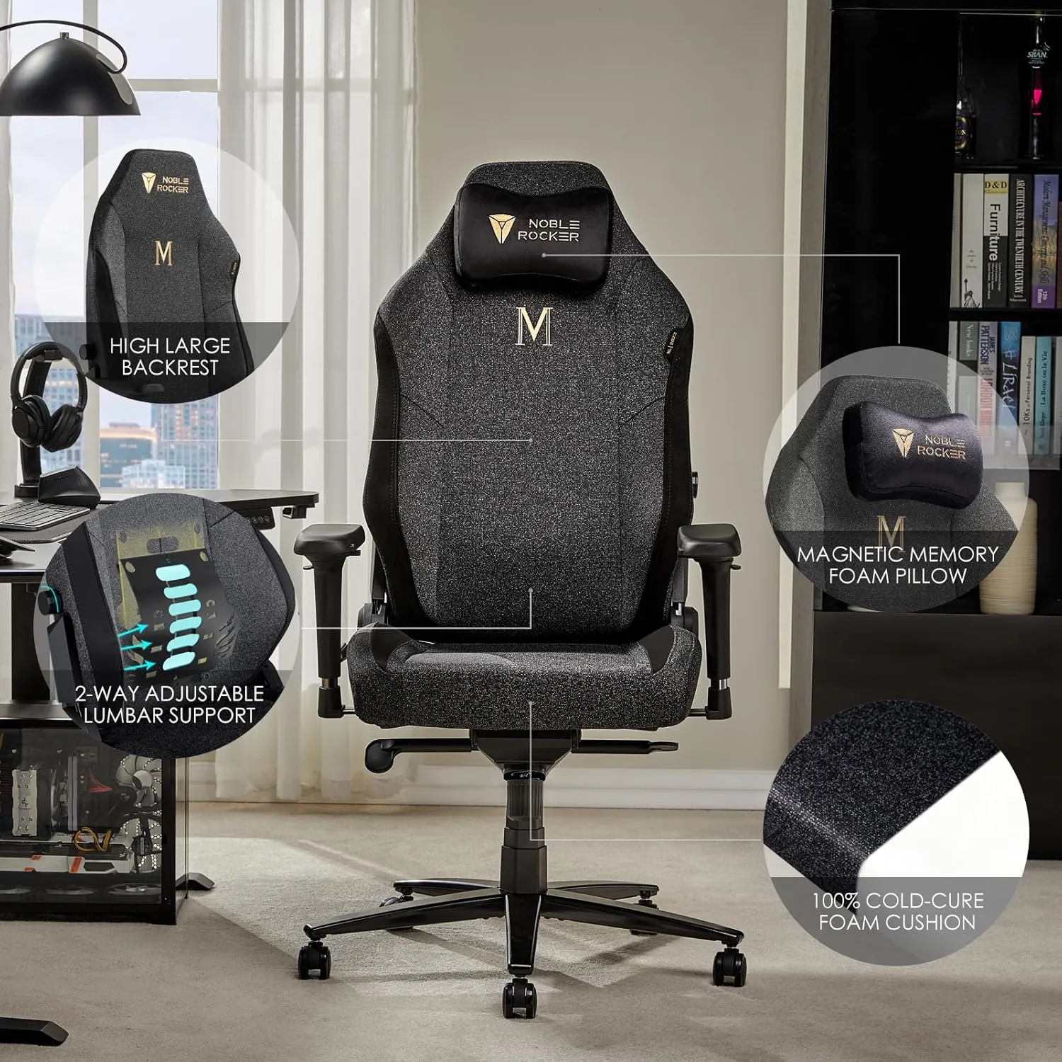 Gaming Chair Ergonomic PC Game Chair- Lumbar Support Headrest 4D Armrests Computer Chair, Big and Tall Comfortable Large, Ergonomic, Metal