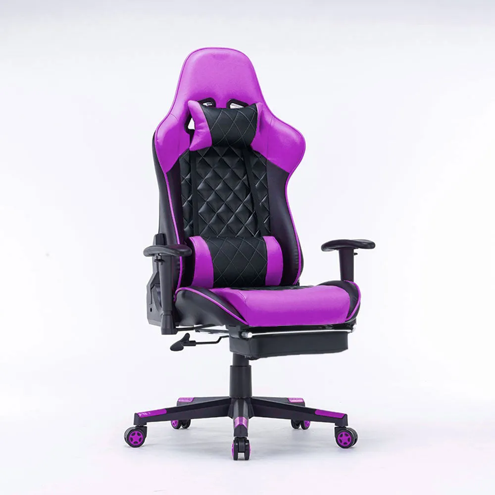 Gaming Chair Ergonomic Racing chair 165° Reclining Gaming Seat 3D Armrest Footrest Black Purple