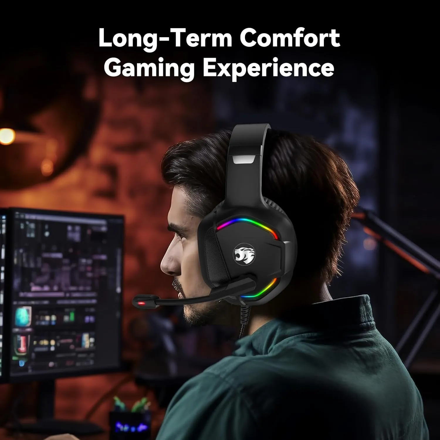 Gaming Headset with Microphone for Pc, Xbox One Series X/s, Ps4, Ps5, Switch, Stereo Wired Noise Cancelling Over-Ear Headphones with Mic, RGB, for Computer, Laptop, Mac, Nintendo, Gamer (Black)