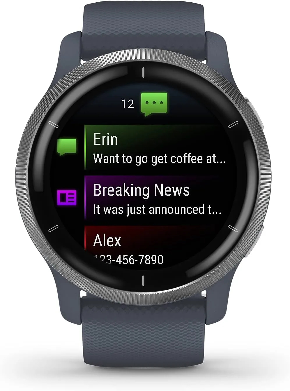 Garmin 010-02430-00 Venu 2, GPS Smartwatch, Advanced Health Monitoring, Fitness Features, Silver Bezel with GraniteBlue Case and Silicone Band