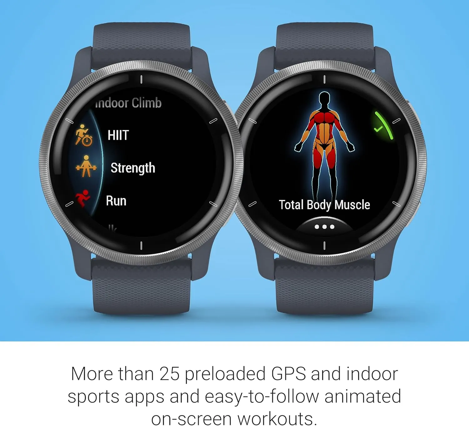 Garmin 010-02430-00 Venu 2, GPS Smartwatch, Advanced Health Monitoring, Fitness Features, Silver Bezel with GraniteBlue Case and Silicone Band