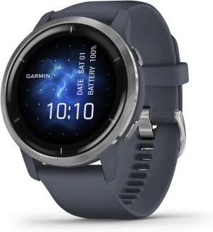 Garmin 010-02430-00 Venu 2, GPS Smartwatch, Advanced Health Monitoring, Fitness Features, Silver Bezel with GraniteBlue Case and Silicone Band