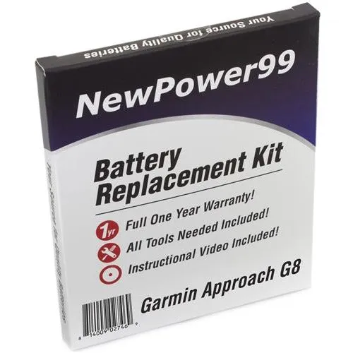 Garmin Approach G8 Battery Replacement Kit with Tools, Video Instructions, Extended Life Battery and Full One Year Warranty